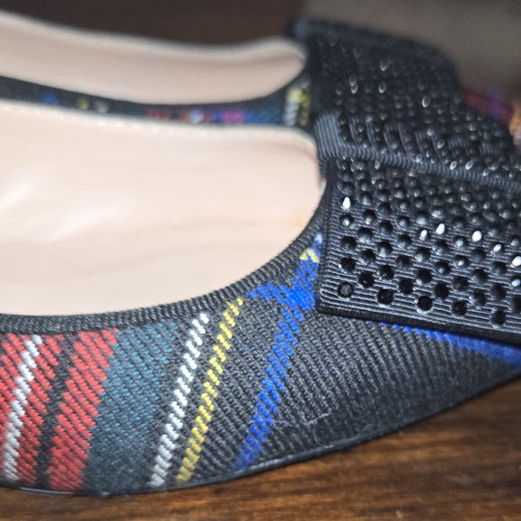 J.Crew Tartan plaid shoes with crystal bow. Size 8 1/2 EUC. - Picture 5 of 11